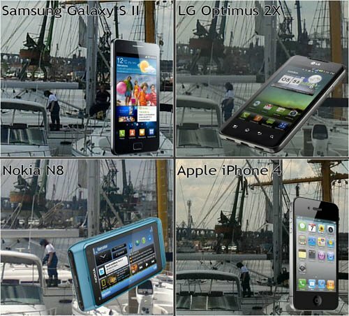 Comparativa de las cámaras del iPhone 4, Samsung Galaxy S2, Nokia N8,y LG Optimus 2XS, compcamaras